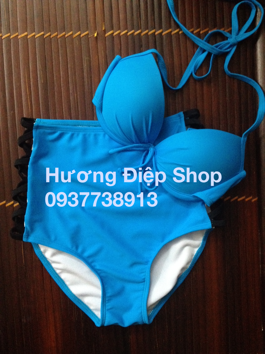 Bikini cạp cao đan dây xanh biển