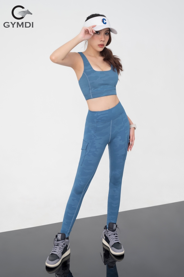 Bộ tập thể thao xanh blue - quần có túi