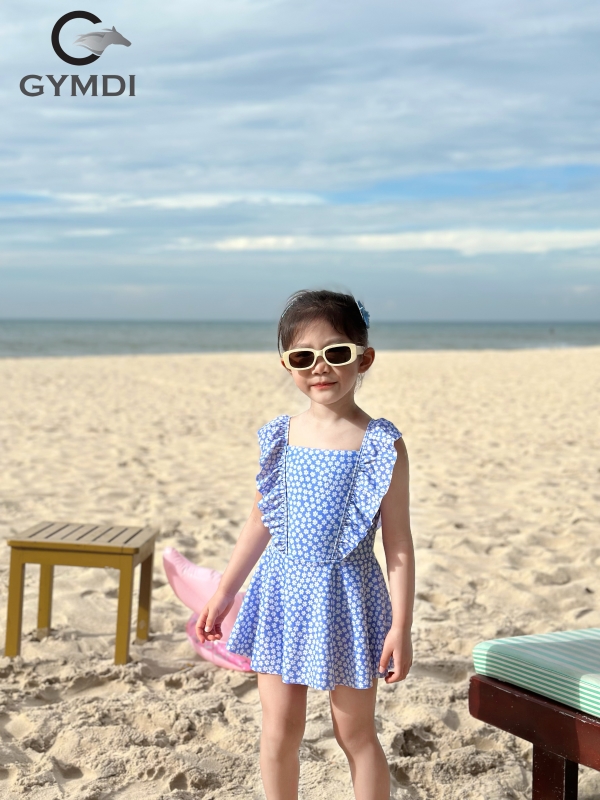 Bộ liền váy bé gái hoa xanh