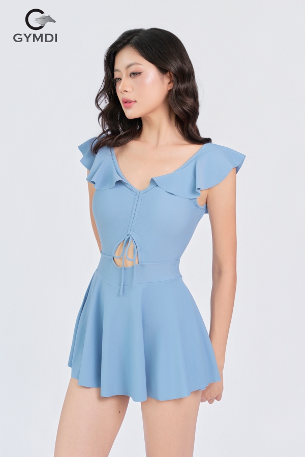 Bộ liền cánh tiên chân váy xanh