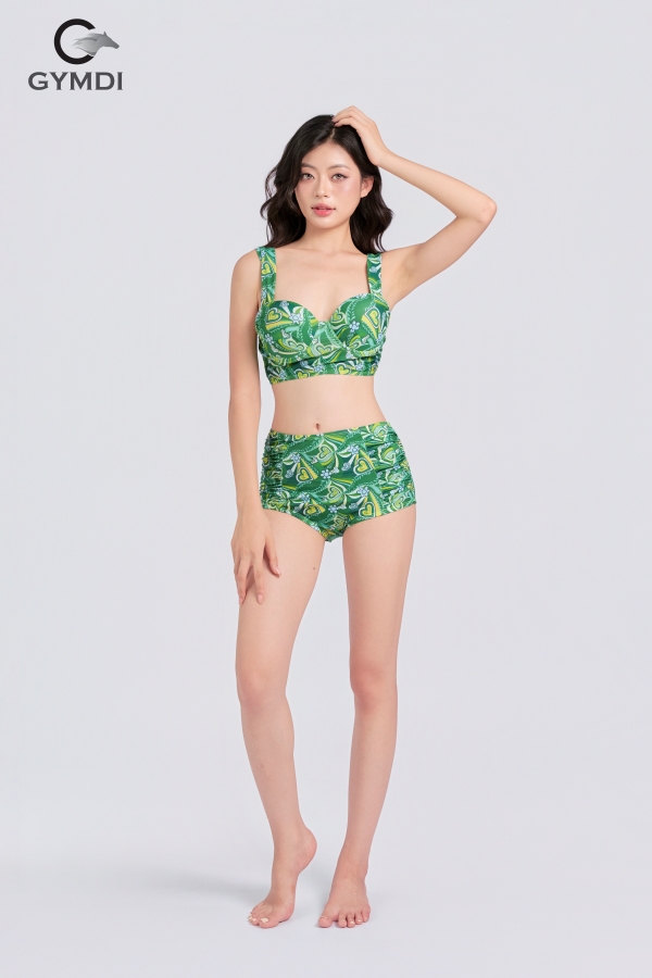 Bikini cạp cao cup ngực  xanh 