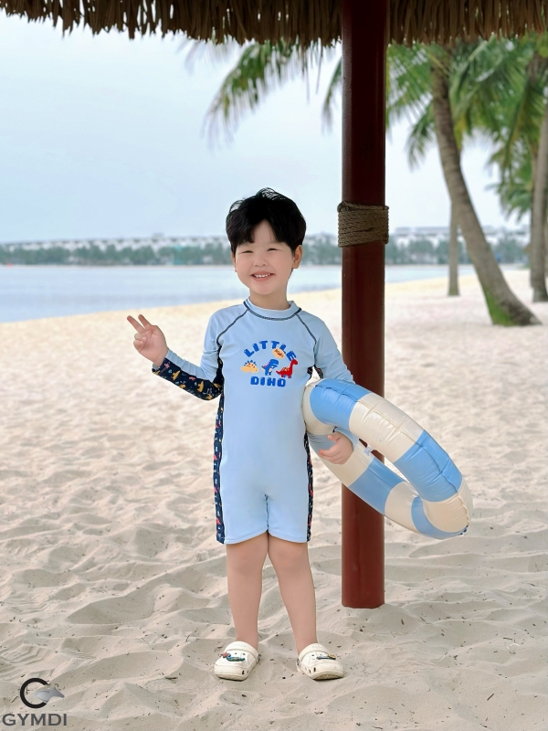 Bộ liền quần đùi bé trai dài tay khủng long 