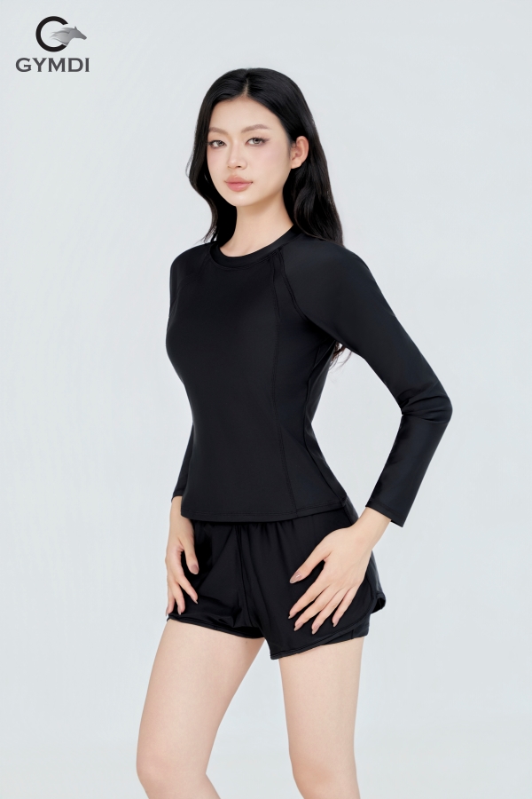Bộ bơi dài tay quần đùi hai lớp đen