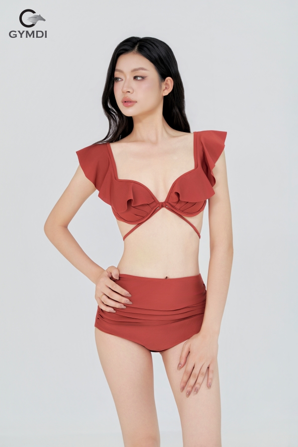 Bikini cạp cao áo cánh tiên nâu đất