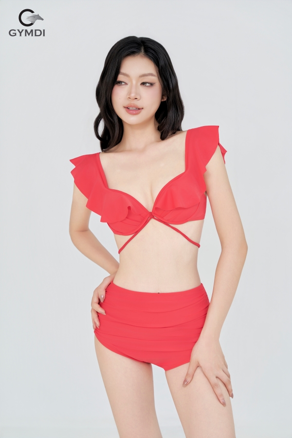 Bikini cạp cao áo cánh tiên đỏ