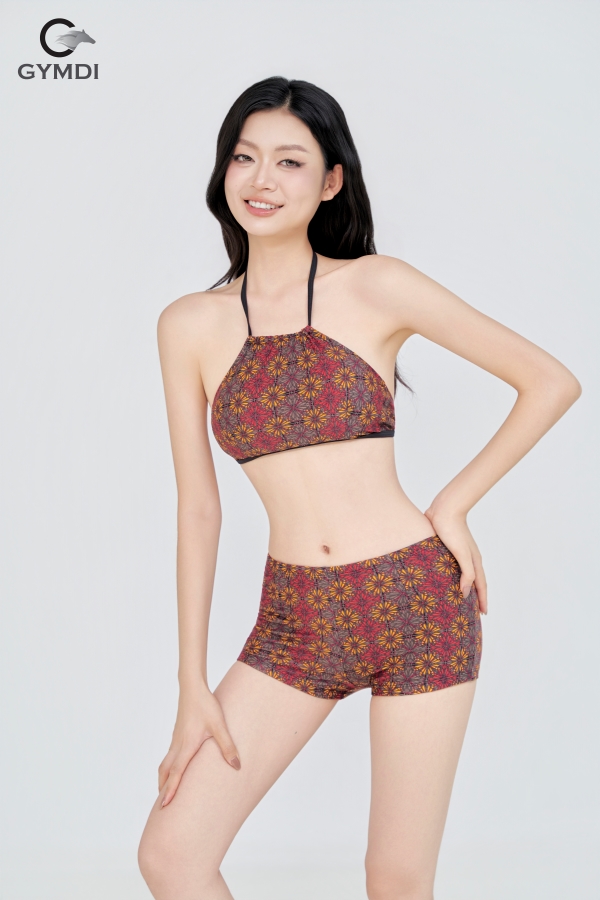 Bikini cạp cao áo yếm quần đùi thổ cẩm