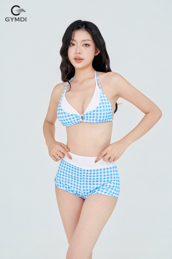 Bikini hai mảnh quần đùi caro xanh