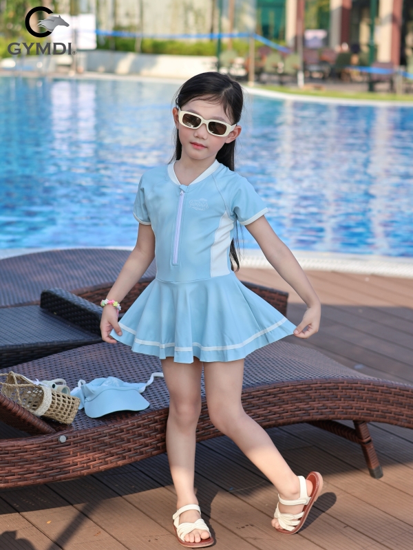 Bộ liền váy cộc tay bé gái xanh dương