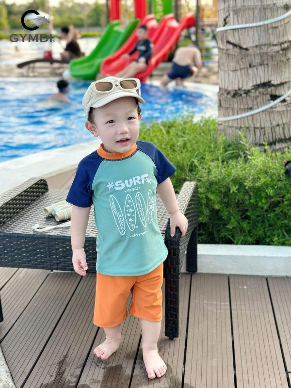 Bộ rời bé trai xanh phối cam 