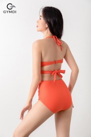 Bikini cạp cao bèo nhún đan dây màu cam cà rốt 22111