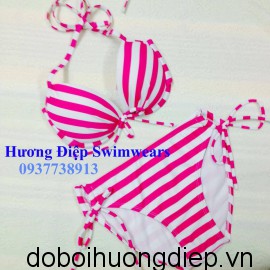 Bikini sexy kẻ hồng B012