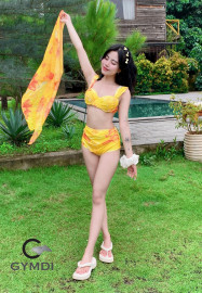 Bikini cạp cao ba mảnh hoa vàng