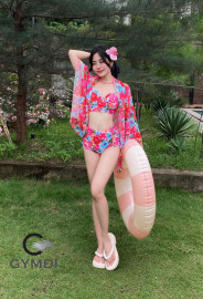 Bikini cạp cao ba mảnh hoa nhí hồng