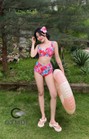 Bikini cạp cao ba mảnh hoa nhí hồng