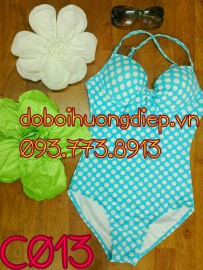 Bộ bơi liền mảnh xanh bi trắng 