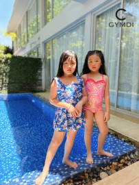 Bộ liền váy bé gái hoa xanh