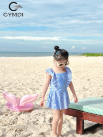 Bộ liền váy bé gái hoa xanh