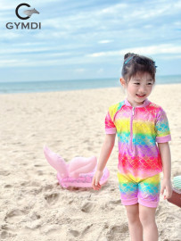 Bộ liền quần đùi bé gái cộc tay sắc màu 