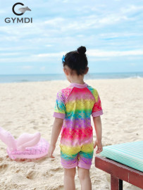 Bộ liền quần đùi bé gái cộc tay sắc màu 