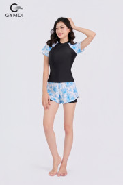 Bộ bơi cộc tay quần hai layer đen phối hoa