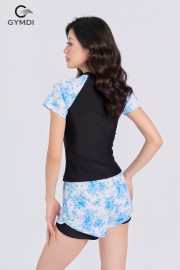 Bộ bơi cộc tay quần hai layer đen phối hoa