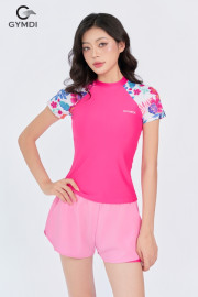 Bộ bơi cộc tay quần hai layer hồng