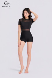 Bộ bơi liền đùi cộc tay phối lưới đen 