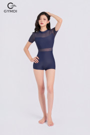 Bộ bơi liền đùi cộc tay phối lưới xanh
