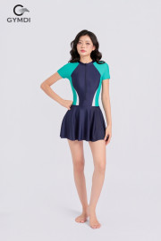 Bộ bơi liền váy cộc tay phối xanh