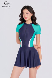 Bộ bơi liền váy cộc tay phối xanh