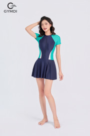Bộ bơi liền váy cộc tay phối xanh