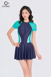 Bộ bơi liền váy cộc tay phối xanh