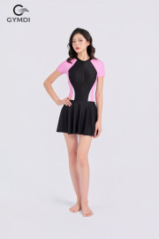 Bộ bơi liền váy cộc tay phối hông
