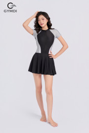 Bộ bơi liền váy cộc tay phối xám