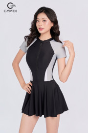 Bộ bơi liền váy cộc tay phối xám
