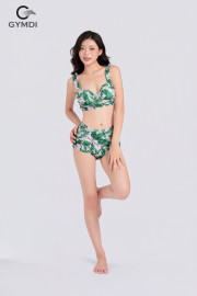 Bikini cạp cao cup ngực lá xanh 