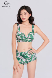 Bikini cạp cao cup ngực lá xanh 