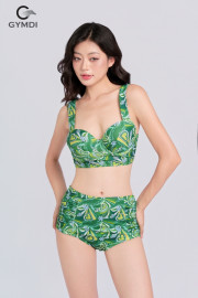Bikini cạp cao cup ngực  xanh 