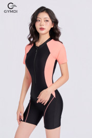 Bộ bơi liền đùi cộc tay đen phối hồng