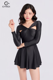 Bộ liền váy dài tay nơ xoắn đen 