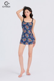 Bộ bơi liền mảnh váy hoa nhí nền xanh than