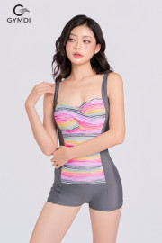 Bộ bơi liền mảnh quần đùi hai dây cúp ngang kẻ nhiều màu