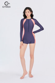 Đồ bơi dài tay Hàn Quốc liền thân quần short xanh than cam 