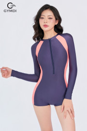 Đồ bơi dài tay Hàn Quốc liền thân quần short xanh than cam 