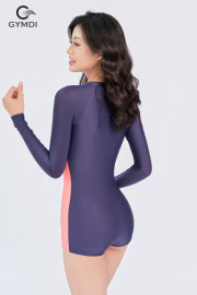 Đồ bơi dài tay Hàn Quốc liền thân quần short xanh than cam 
