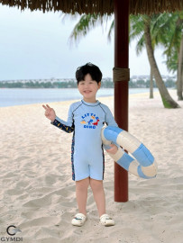 Bộ liền quần đùi bé trai dài tay khủng long 