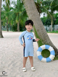 Bộ liền quần đùi bé trai dài tay khủng long 