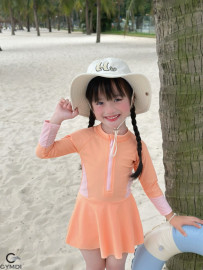 Bộ liền tay dài bé gái cam