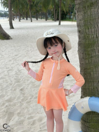 Bộ liền tay dài bé gái cam