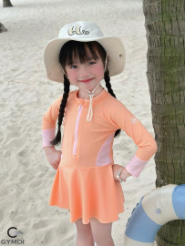 Bộ liền tay dài bé gái cam